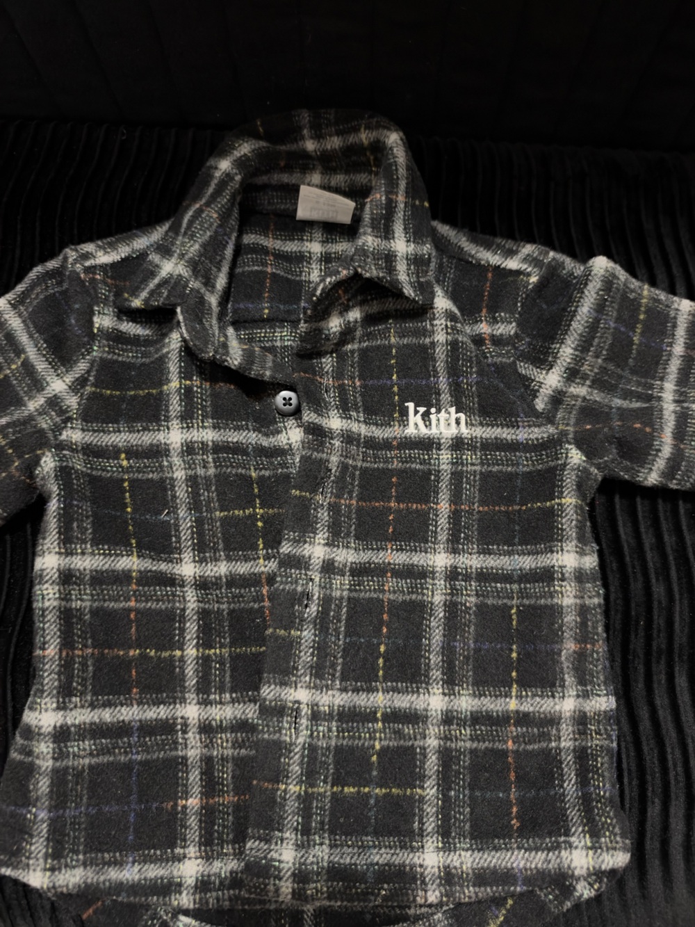 Kith Black and Gray Plaid Kids Shirt Jacket with Subtle Multicolor Thread